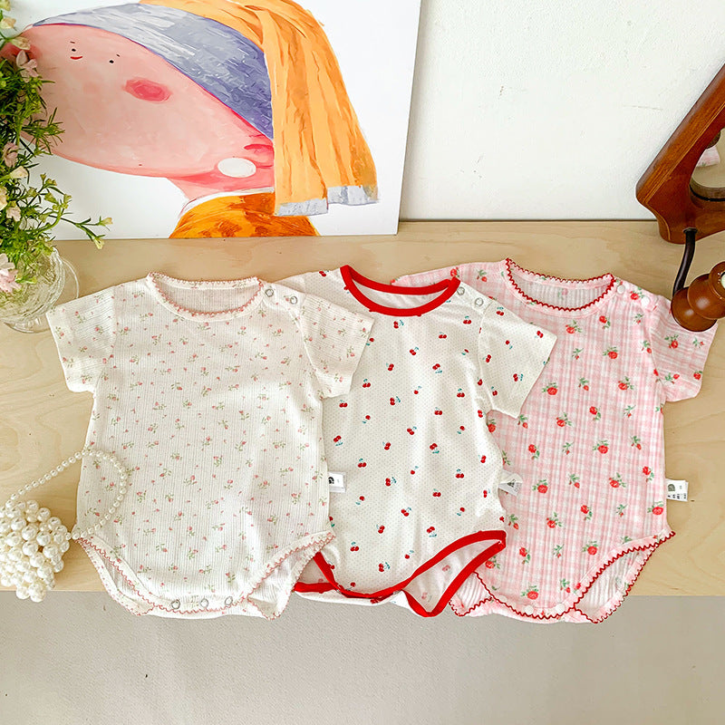 Baby Summer Lightweight Romper Newborn Clothes Floral Girl Baby Onesie Summer 100-Day Knit Bodysuit