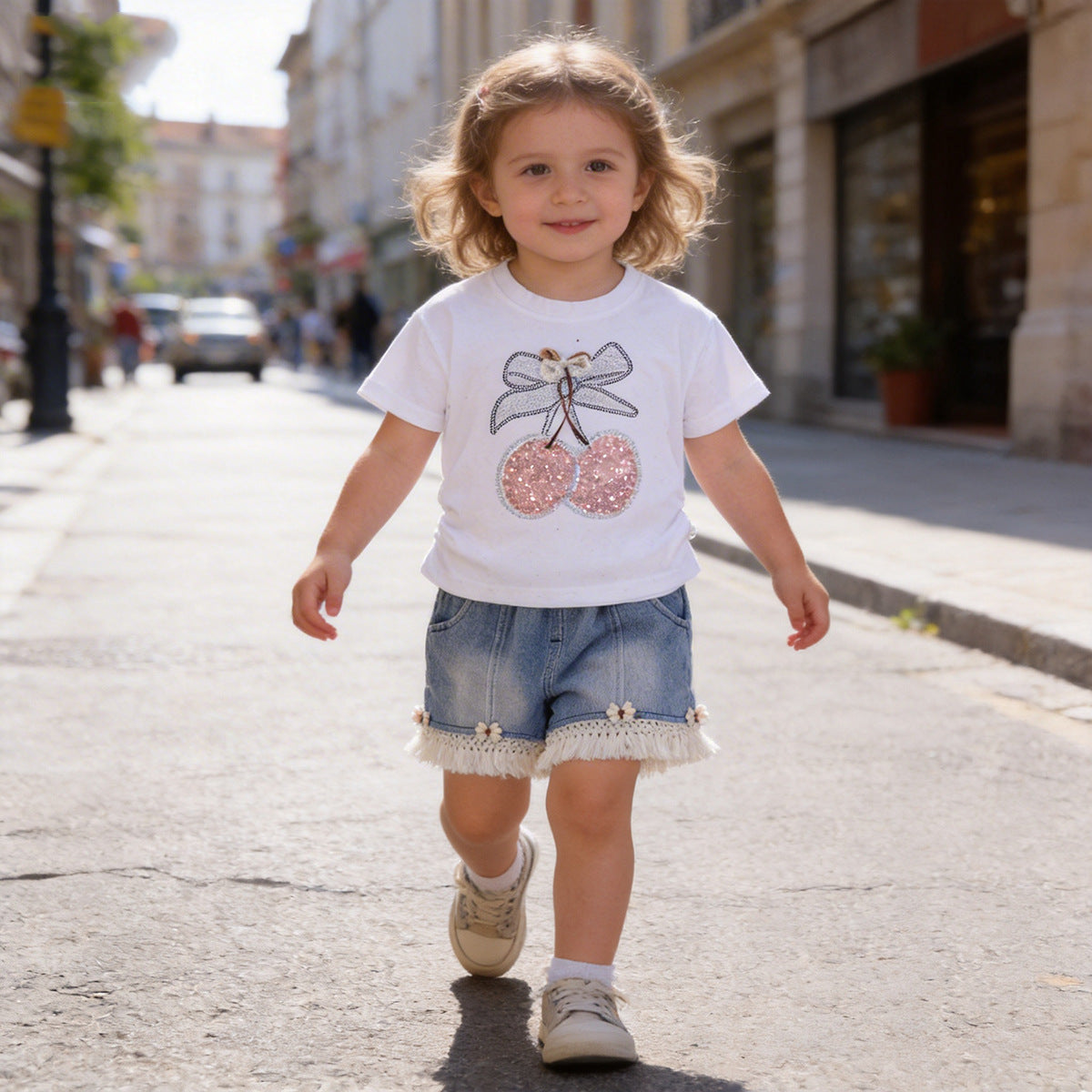 Baby girl summer clothes short sleeved shorts two-piece set