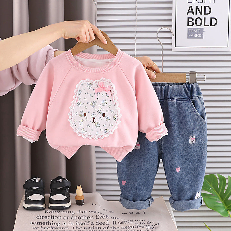 Clothes Baby Girl Autumn Cartoon Hoodie Two Piece Set
