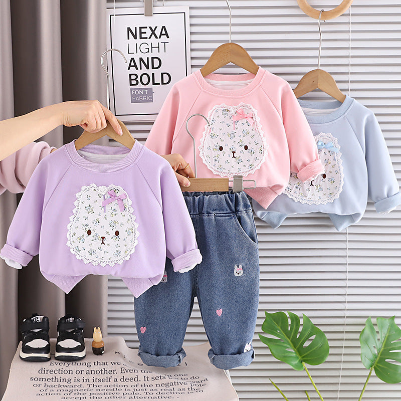 Clothes Baby Girl Autumn Cartoon Hoodie Two Piece Set