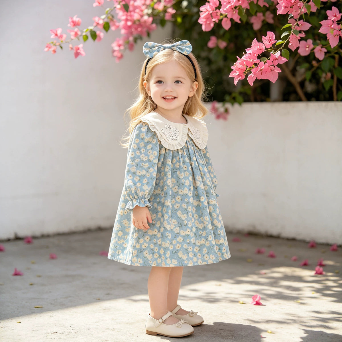 Autumn Baby Clothes Sweet Floral Baby Girl Romper Long Sleeve Dress With Peter Pan Collar Sister Set